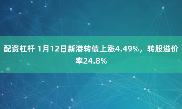 配资杠杆 1月12日新港转债上涨4.49%，转股溢价率24.8%